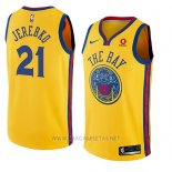 Camiseta Golden State Warriors Jonas Jerebko NO 21 Ciudad 2018-19 Amarillo