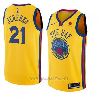 Camiseta Golden State Warriors Jonas Jerebko NO 21 Ciudad 2018-19 Amarillo