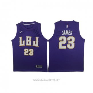 Camiseta LBJ Los Angeles Lakers Lebron James NO 23 Violeta