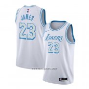 Camiseta Los Angeles Lakers Lebron James NO 23 Ciudad 2020-21 Blanco