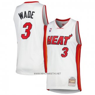 Camiseta Miami Heat Dwyane Wade NO 3 Mitchell & Ness 2005-06 Blanco