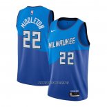 Camiseta Milwaukee Bucks Khris Middleton NO 22 Ciudad 2020-21 Azul