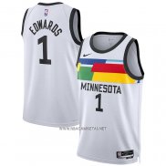 Camiseta Minnesota Timberwolves Anthony Edwards NO 1 Ciudad 2022-23 Blanco