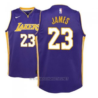 Camiseta Nino Los Angeles Lakers Lebron James NO 23 Statement 2017-18 Violeta