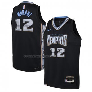 Camiseta Nino Memphis Grizzlies Ja Morant NO 12 Ciudad 2022-23 Negro