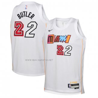 Camiseta Nino Miami Heat Jimmy Butler NO 22 Ciudad 2022-23 Blanco