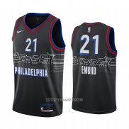 Camiseta Philadelphia 76ers Joel Embiid NO 21 Ciudad 2020-21 Negro