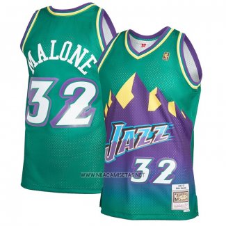 Camiseta Utah Jazz Karl Malone NO 32 Mitchell & Ness 1996-97 Verde