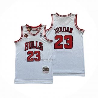 Camiseta Chicago Bulls Michael Jordan NO 23 Mitchell & Ness 1997-98 Blanco Firmada