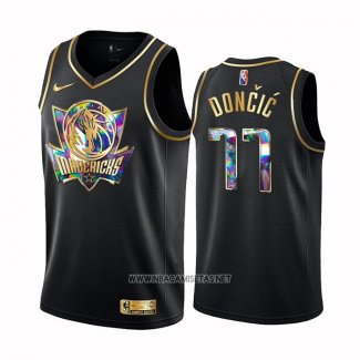 Camiseta Golden Edition Dallas Mavericks Luka Doncic NO 77 2021-22 Negro