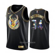 Camiseta Golden Edition Milwaukee Bucks Giannis Antetokounmpo NO 34 2021-22 Negro