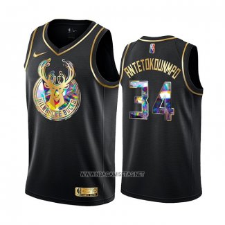 Camiseta Golden Edition Milwaukee Bucks Giannis Antetokounmpo NO 34 2021-22 Negro