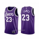 Camiseta Los Angeles Lakers LeBron James NO 23 Ciudad 2021-22 Violeta