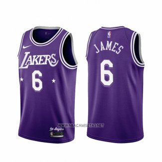 Camiseta Los Angeles Lakers LeBron James NO 6 Ciudad 2021-22 Violeta