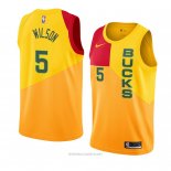 Camiseta Milwaukee Bucks D. J. Wilson NO 5 Ciudad 2018-19 Amarillo