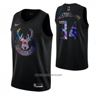 Camiseta Milwaukee Bucks Ja Morant NO 34 Iridescent Logo Negro