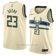 Camiseta Milwaukee Bucks Sterling Brown NO 23 Ciudad 2018 Crema