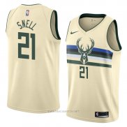 Camiseta Milwaukee Bucks Tony Snell NO 21 Ciudad 2018 Crema