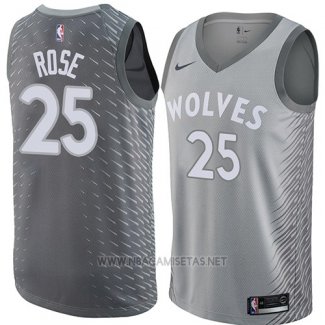 Camiseta Minnesota Timberwolves Derrick Rose NO 25 Ciudad 2018 Gris