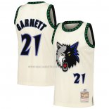 Camiseta Minnesota Timberwolves Kevin Garnet NO 21 Mitchell & Ness Chainstitch Crema