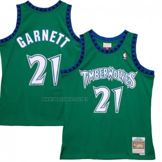 Camiseta Minnesota Timberwolves Kevin Garnett NO 21 Hardwood Classics Throwback 1997-98 Verde