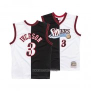 Camiseta Philadelphia 76ers Allen Iverson NO 3 Mitchell & Ness 2000-01 Split Negro Blanco