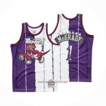 Camiseta Toronto Raptors Tracy Mcgrady NO 1 Mitchell & Ness 1998-99 Split Violeta Blanco