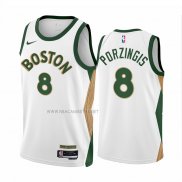 Camiseta Boston Celtics Kristaps Porzingis NO 8 Ciudad 2023-24 Blanco