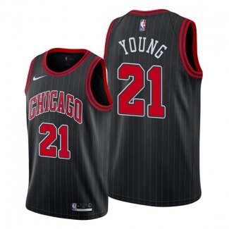 Camiseta Chicago Bulls Thaddeus Young NO 21 Statement Edition Negro