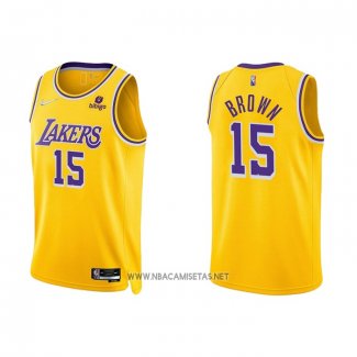 Camiseta Los Angeles Lakers Jabari Brown NO 15 75th Anniversary 2021-22 Amarillo