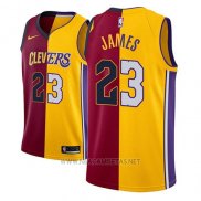 Camiseta Los Angeles Lakers Lebron James NO 23 Split 2018 Oro