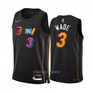 Camiseta Miami Heat Dwyane Wade NO 3 Ciudad 2021-22 Negro
