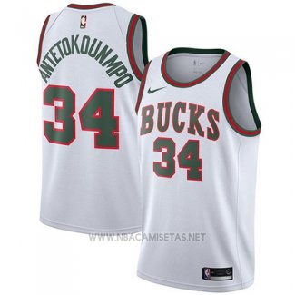 Camiseta Milwaukee Bucks Giannis Antetokounmpo NO 34 2017-18 Blanco