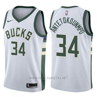 Camiseta Milwaukee Bucks Giannis Antetokounmpo NO 34 2017-18 Blanco2