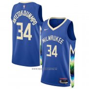 Camiseta Milwaukee Bucks Giannis Antetokounmpo NO 34 Ciudad 2022-23 Azul