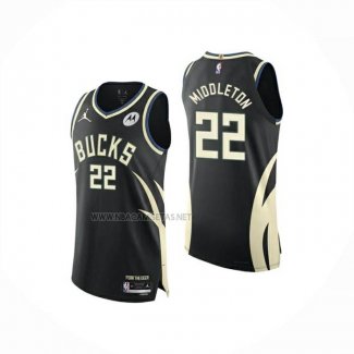 Camiseta Milwaukee Bucks Khris Middleton NO 22 Statement Authentic 2025-26 Negro