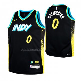 Camiseta Nino Indiana Pacers Tyrese Haliburton NO 0 2023-24 Ciudad Negro