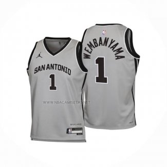 Camiseta Nino San Antonio Spurs Victor Wembanyama NO 1 Statement 2025-26 Gris