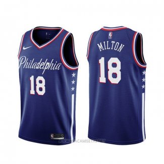 Camiseta Philadelphia 76ers Shake Milton NO 18 Ciudad 2019-20 Azul