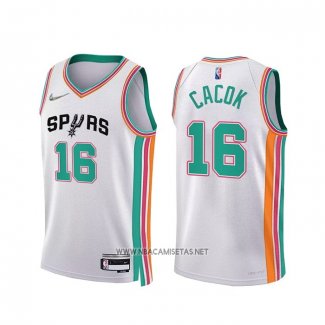 Camiseta San Antonio Spurs Devontae Cacok NO 16 Ciudad 2021-22 Blanco