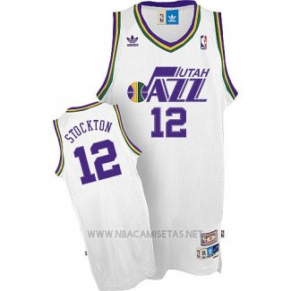 Camiseta Utah Jazz John Stockton NO 12 Retro Blanco