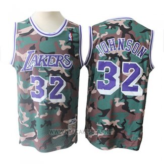 Camiseta Los Angeles Lakers Magic Johnson NO 32 Camuflaje Verde