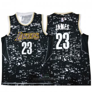 Camiseta Luces de la ciudad Los Angeles Lakers LeBron James NO 23 Negro