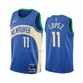 Camiseta Milwaukee Bucks Brook Lopez NO 11 Ciudad 2023-24 Azul