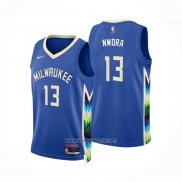 Camiseta Milwaukee Bucks Jordan Nwora NO 13 Ciudad 2022-23 Azul