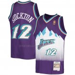 Camiseta Nino Utah Jazz John Stockton NO 12 Hardwood Classics Throwback 1996-97 Violeta