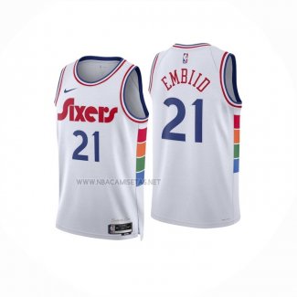 Camiseta Philadelphia 76ers Joel Embiid NO 21 Ciudad 2024-25 Blanco