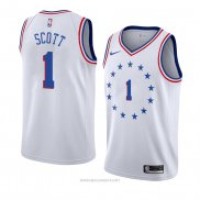 Camiseta Philadelphia 76ers Mike Scott NO 1 Earned 2018-19 Blanco