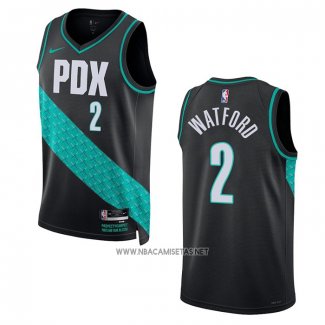 Camiseta Portland Trail Blazers Trendon Watford NO 2 Ciudad 2022-23 Negro