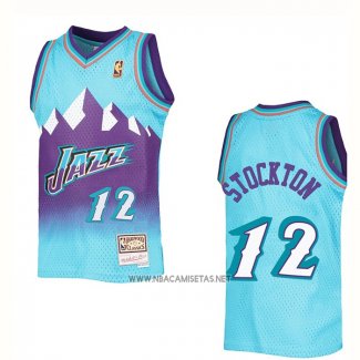 Camiseta Utah Jazz John Stockton NO 12 Mitchell & Ness 1996-97 Azul